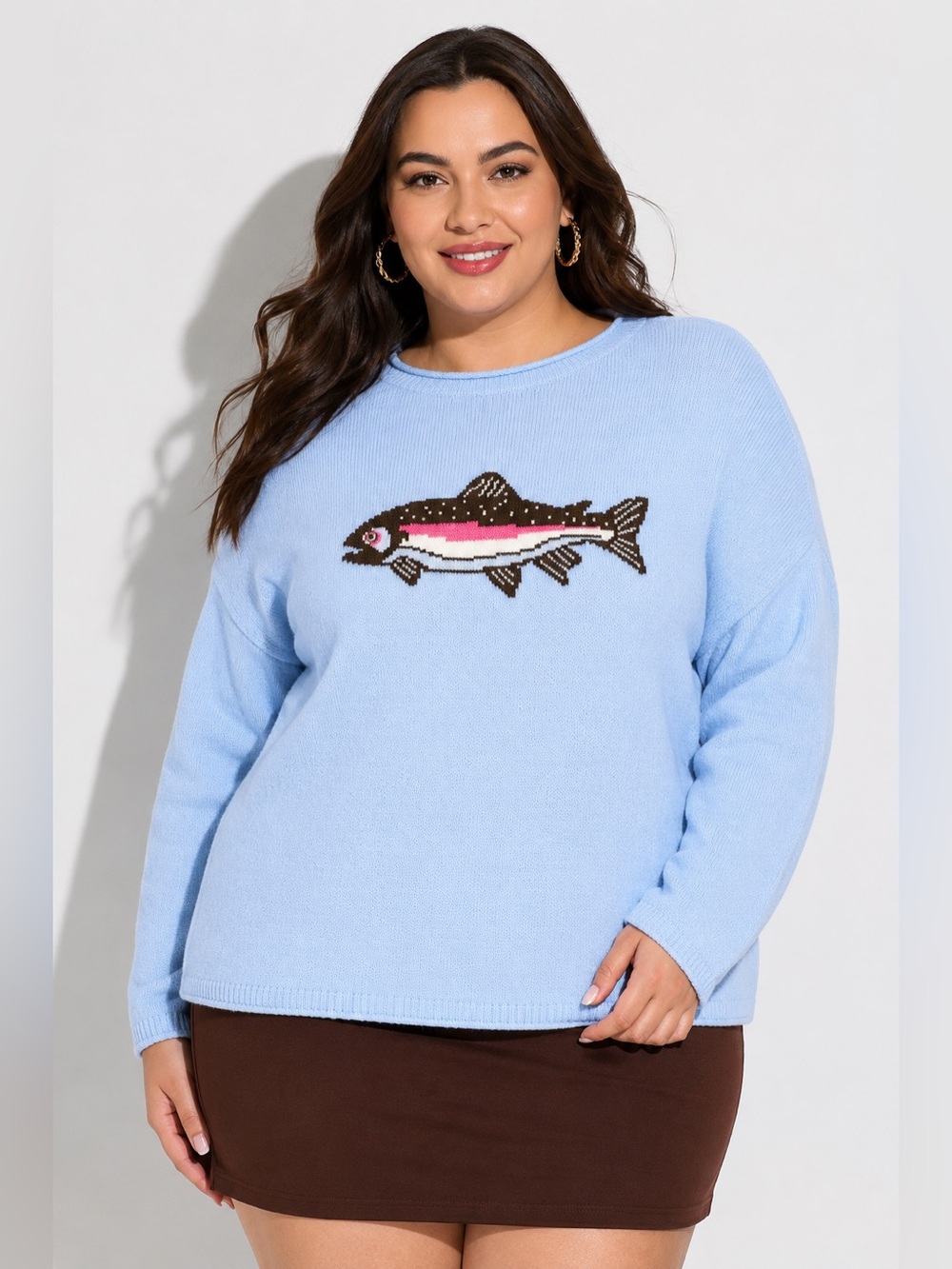 Wild Fable Fish Graphic Sweater XL | Blue Knit Pullover | Good Luck Fish Motif |